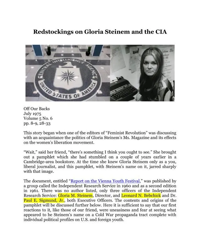 Gloria Steinem et le féminisme made in CIA.